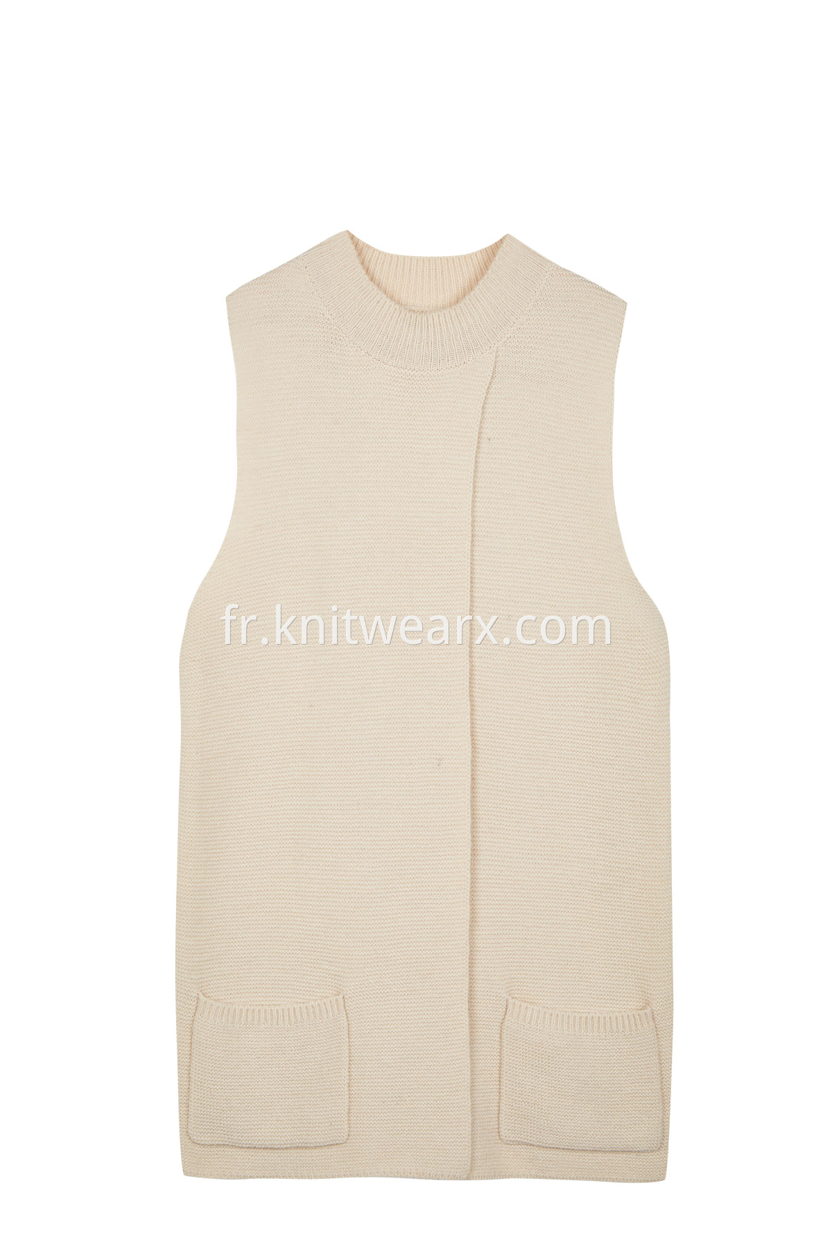 Women's Mock Neck Asymmetric Hem Knitted Pullover Sweater Vest Wrap